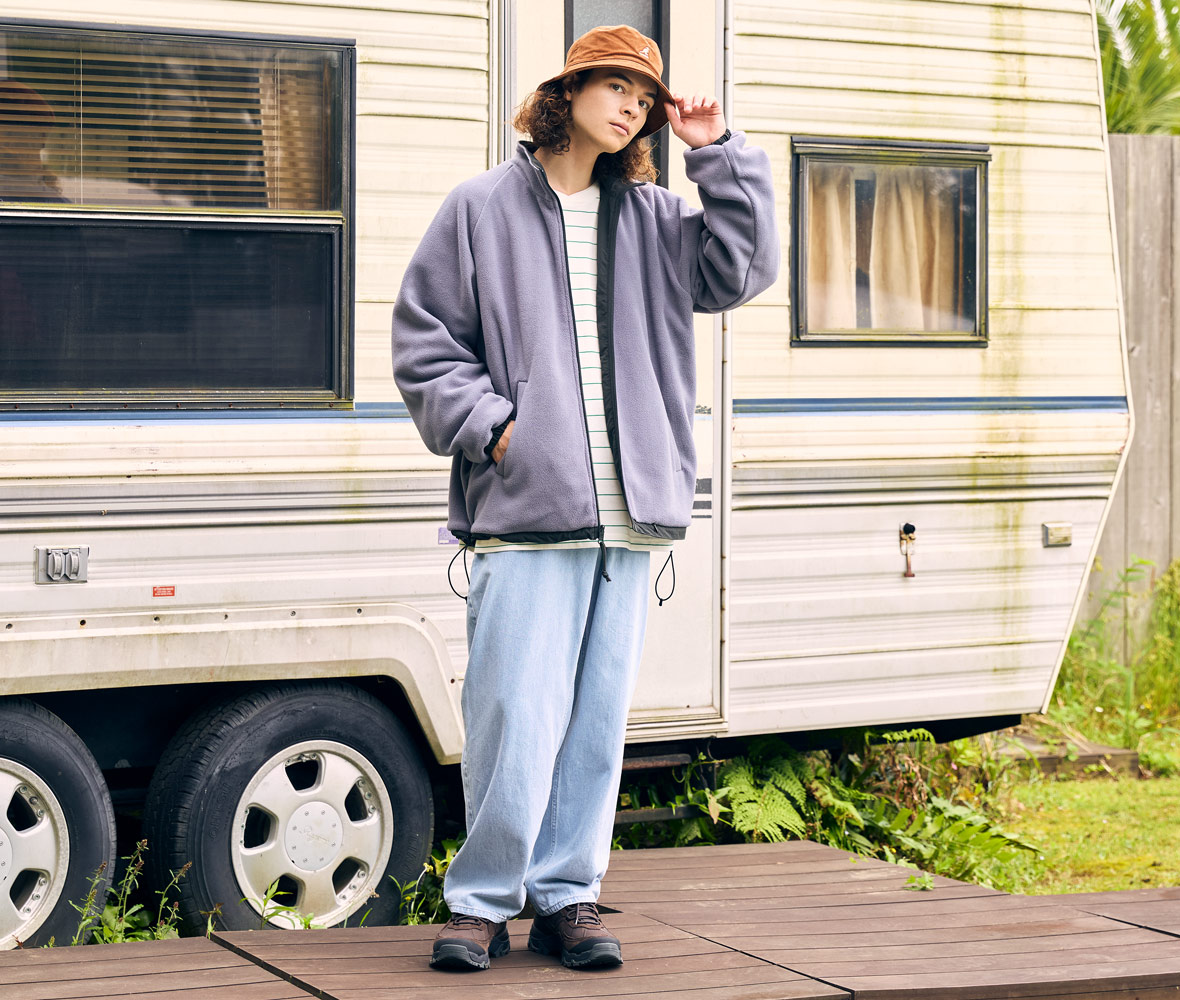 身長175cm Lサイズ 9008.ダークオリーブ/グレー （フリース面を表で着用）